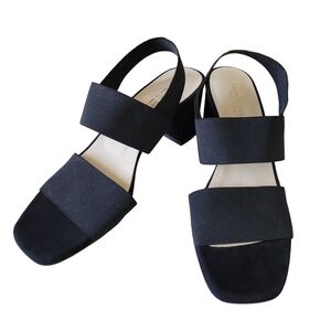 Carmen Salas | Women's Black Wide Strap Sling Back Block Sandals - Size 39/8.5
